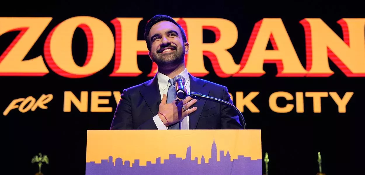 Zohran Mamdani speaks during a victory speech at a mayoral election night watch party. (Photo: AP Photo/Yuki Iwamura)