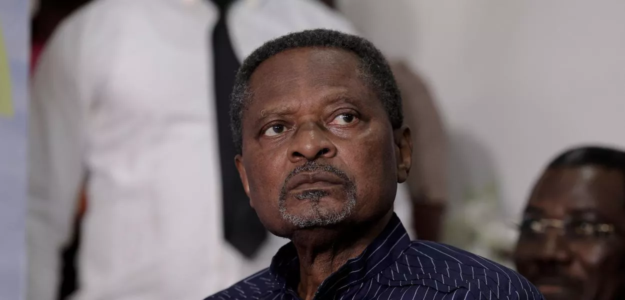 Cameroonian politician Anicet Ekane, director of the African Movement for New Independence and Democracy (MANIDEM) political party, looks before a press conference in Yaounde on July 19, 2025. (Photo by AFP) (Photo: -)