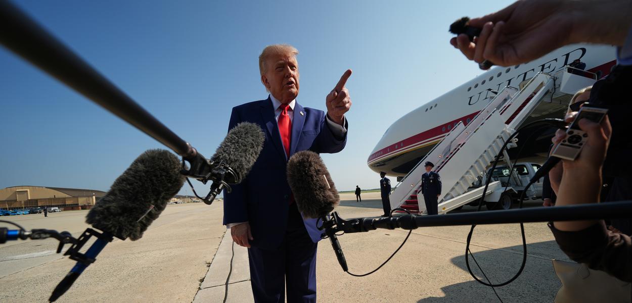 US President Donald Trump speaks to reporters before boarding Air Force One on July 22, 2026, at Joint Base Andrews in Maryland. (Photo: Julia Demaree Nikhinson/AP)