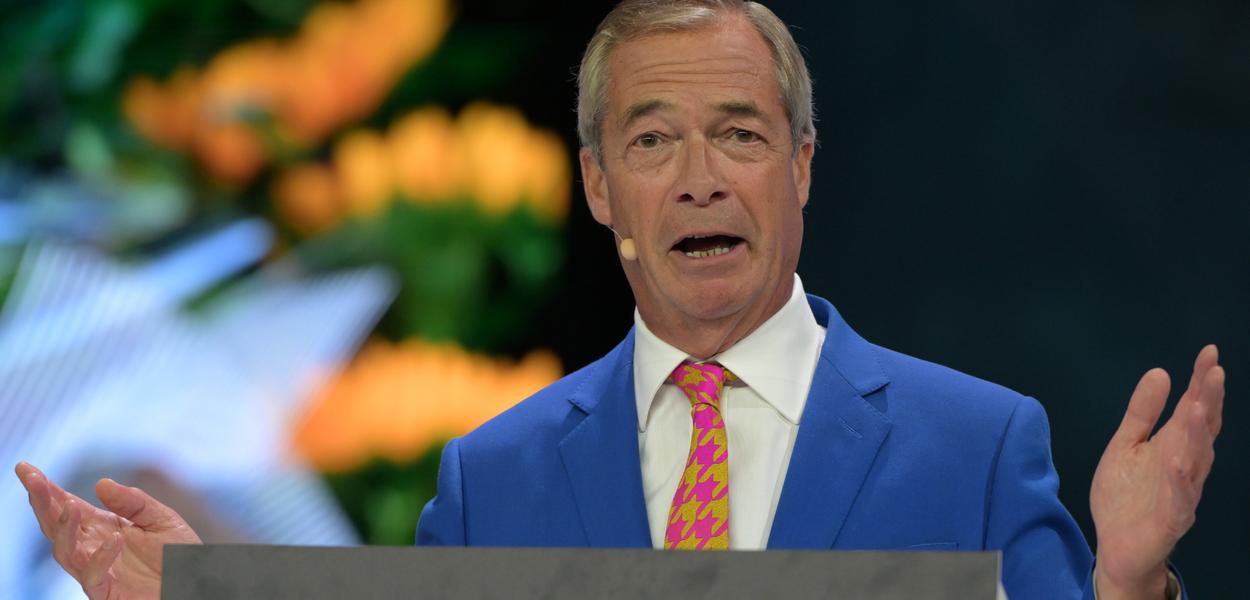 Nigel Farage, leader of the Reform Party, is speaking at his party’s annual conference in Birmingham. (Photo: Thomas Krych/AP)