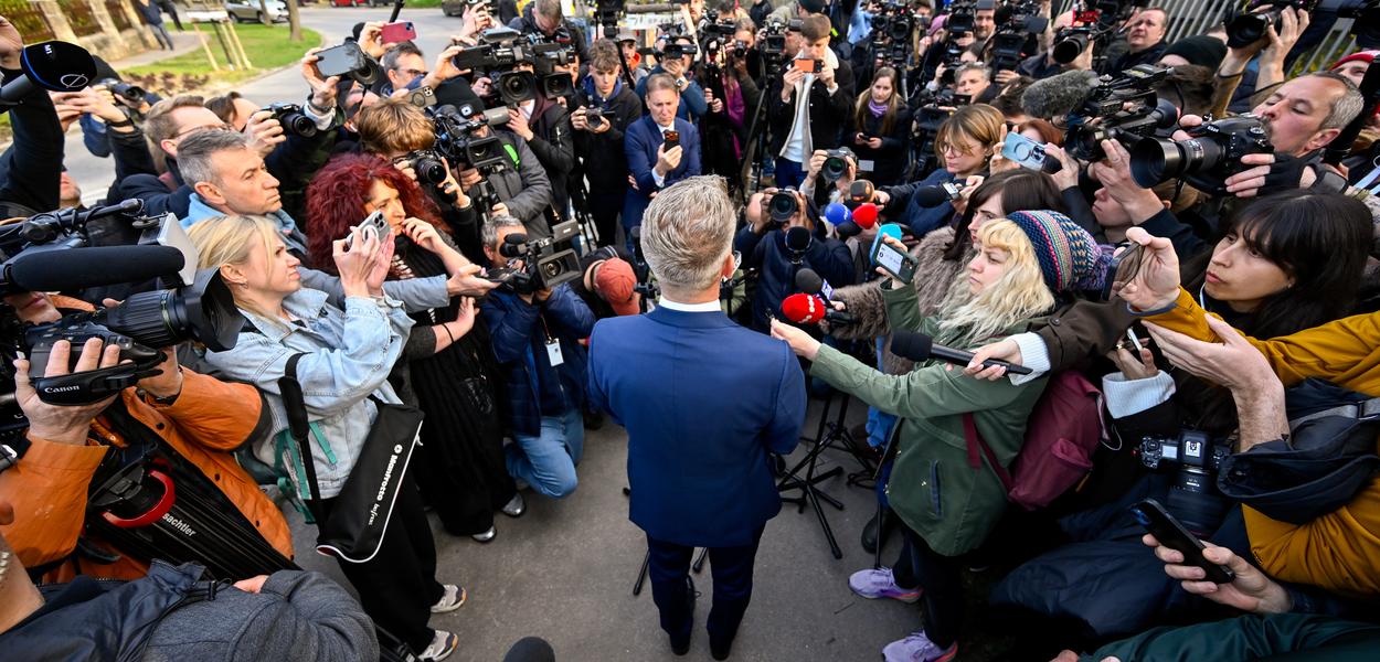 New media diversity: With the election of Péter Magyar – pictured here talking to journalists on election day – as Prime Minister of Hungary, there has been a great deal of change in the country’s media landscape. (Photo: Denes Erdos/AP)